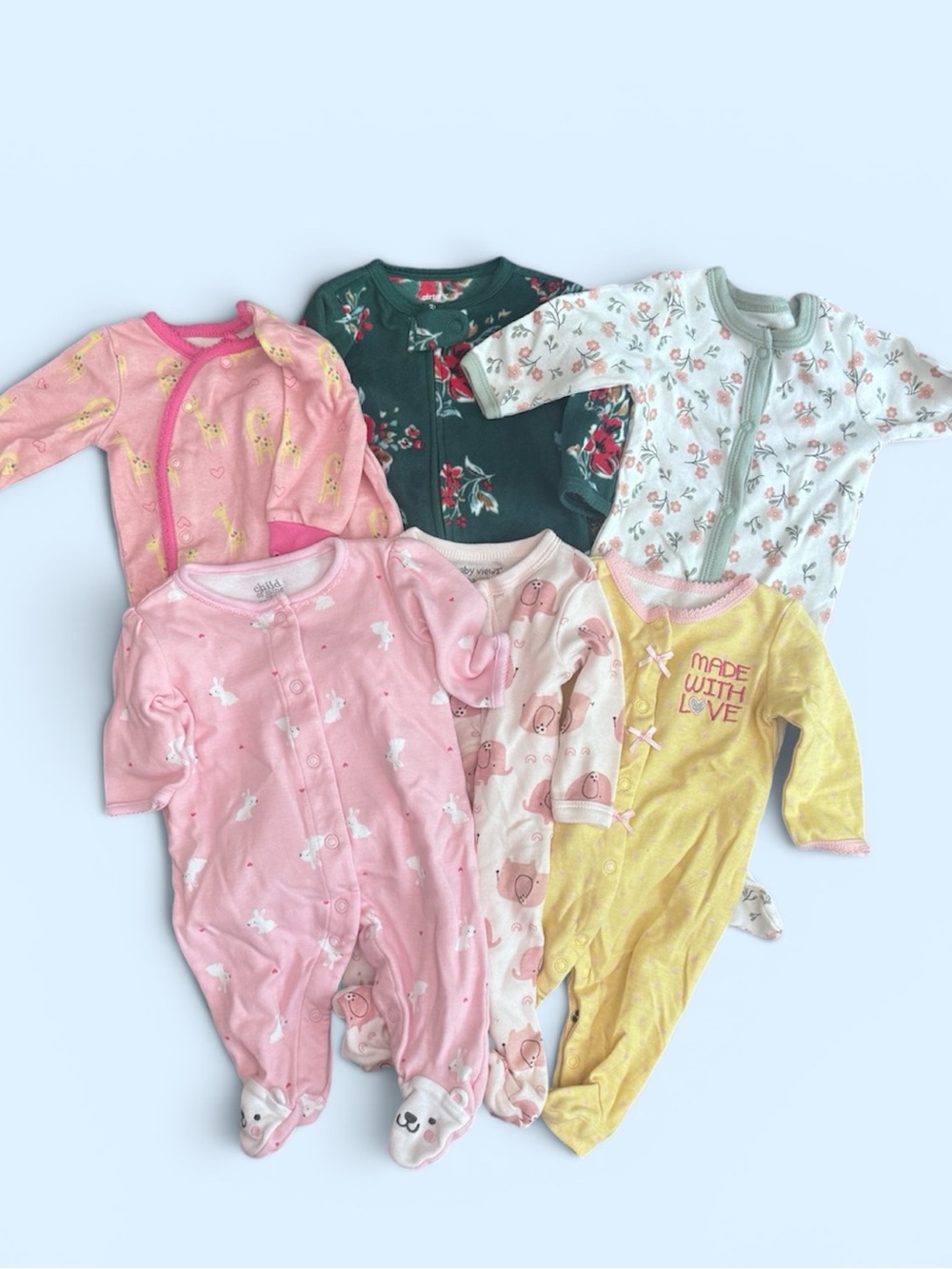 Baby 0-3 Months Lot of 6 Sleepers Footie Pajamas